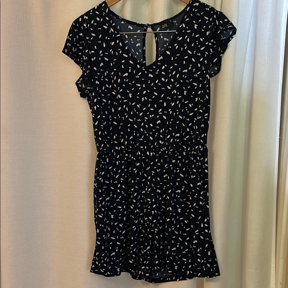 Navy Blue Dress with White Leaf Pattern